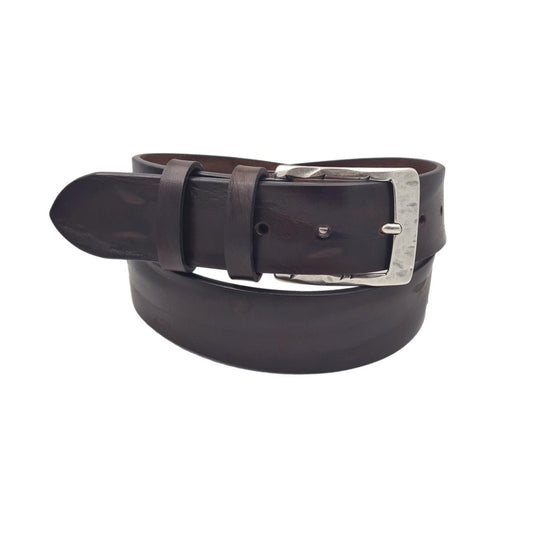 Cintura 4 cm in vero cuoio di toro abrasivato con fibbia lavorata anallergica - ESPERANTOBELTS