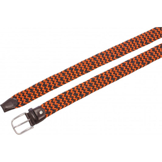 Cintura elastica intrecciata 3,5 cm Bicolore in viscosa e Pelle e fibbia Nichel free - Moro/arancione - ESPERANTOBELTS