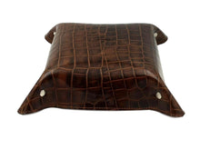 Carica l'immagine nel visualizzatore di Gallery, Svuotatasche in vero cuoio foderato in pelle Scamosciata - Stampa Coccodrillo Marrone