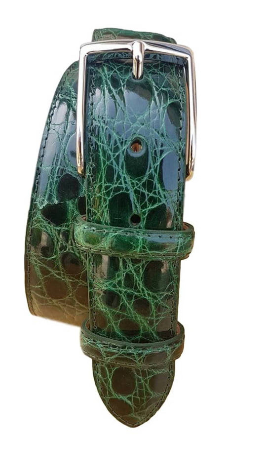 Cintura 3,5 cm in fianco di Coccodrillo Verde con fibbia Nichel free e fodera Nabuk - ESPERANTOBELTS