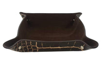 Carica l'immagine nel visualizzatore di Gallery, Svuotatasche in vero cuoio foderato in pelle Scamosciata - Moro stampa Coccodrillo