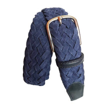 Carica l'immagine nel visualizzatore di Gallery, Cintura 3,5 cm intrecciata in pelle scamosciata foderata in cotone con fibbia Nichel free - Blu - ESPERANTOBELTS