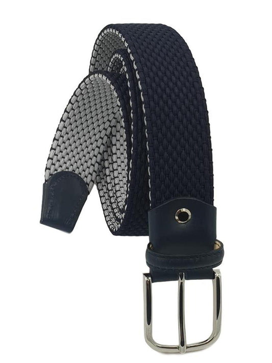 Cintura elastica Tubolare 3,5 cm in viscosa e Pelle e fibbia anallergica - Blu