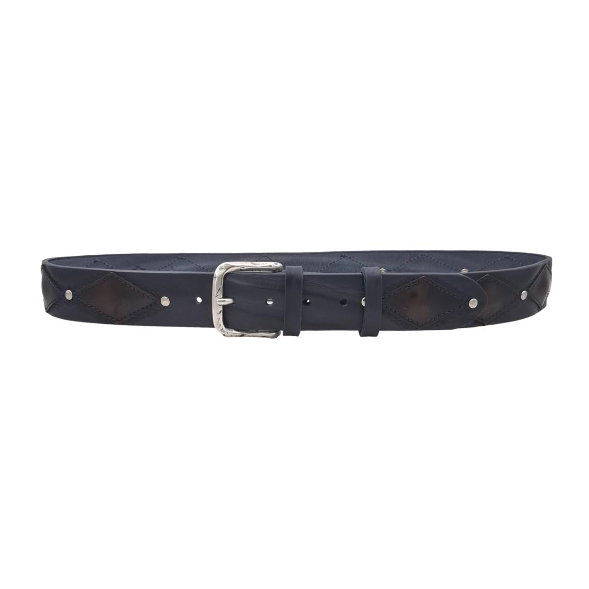 Antiqued Rhombus - Cintura 4 cm in Cuoio con rombi sfumati a mano con fibbia lavorata