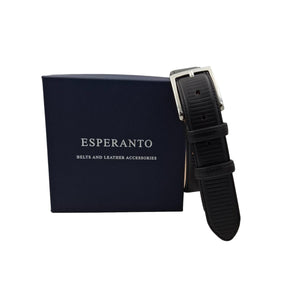 🔥NOVITA' 🔥 Cintura classica in vitello 3,5 nera con righe decorative e fibbia argentata