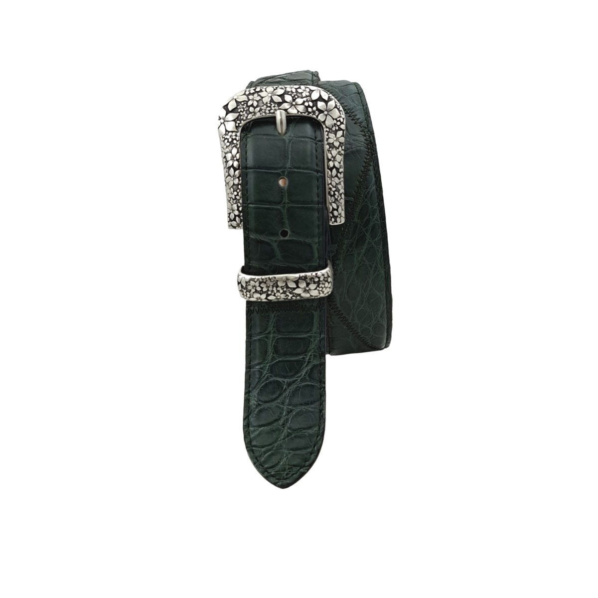 Jungle Patch - Cintura 4 cm in coccodrilllo Patchwork con fibbia e passante metallici a fantasia floreale - ESPERANTOBELTS