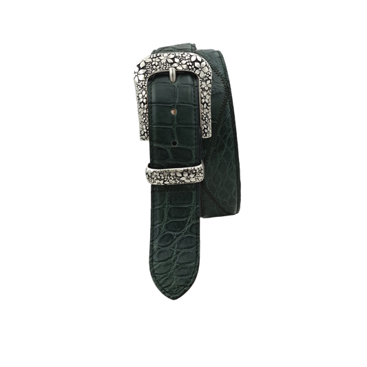 Jungle Patch - Cintura 4 cm in coccodrilllo Patchwork con fibbia e passante metallici a fantasia floreale - ESPERANTOBELTS