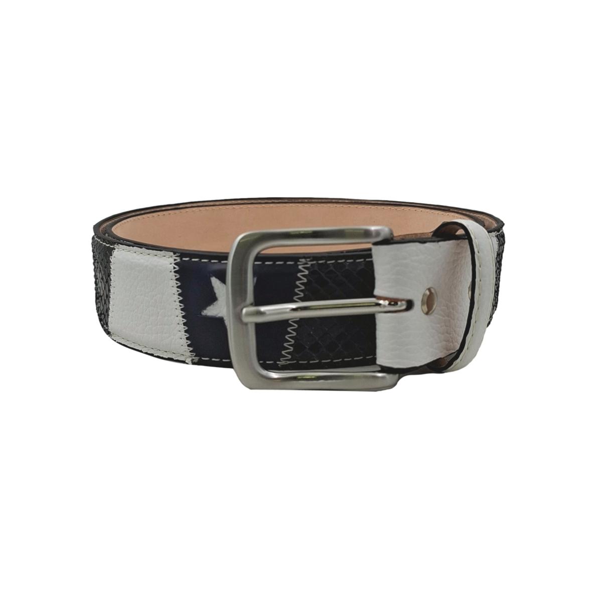 Stars Patch - Cintura 4 cm in pelle bianca martellata e vero pitone Blu scuro con stelle - ESPERANTOBELTS