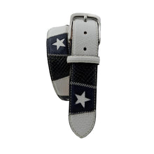 Carica l&#39;immagine nel visualizzatore di Gallery, 🔥NOVITA&#39;🔥  Stars Patch - Cintura 4 cm in pelle bianca martellata e vero pitone Blu scuro con stelle