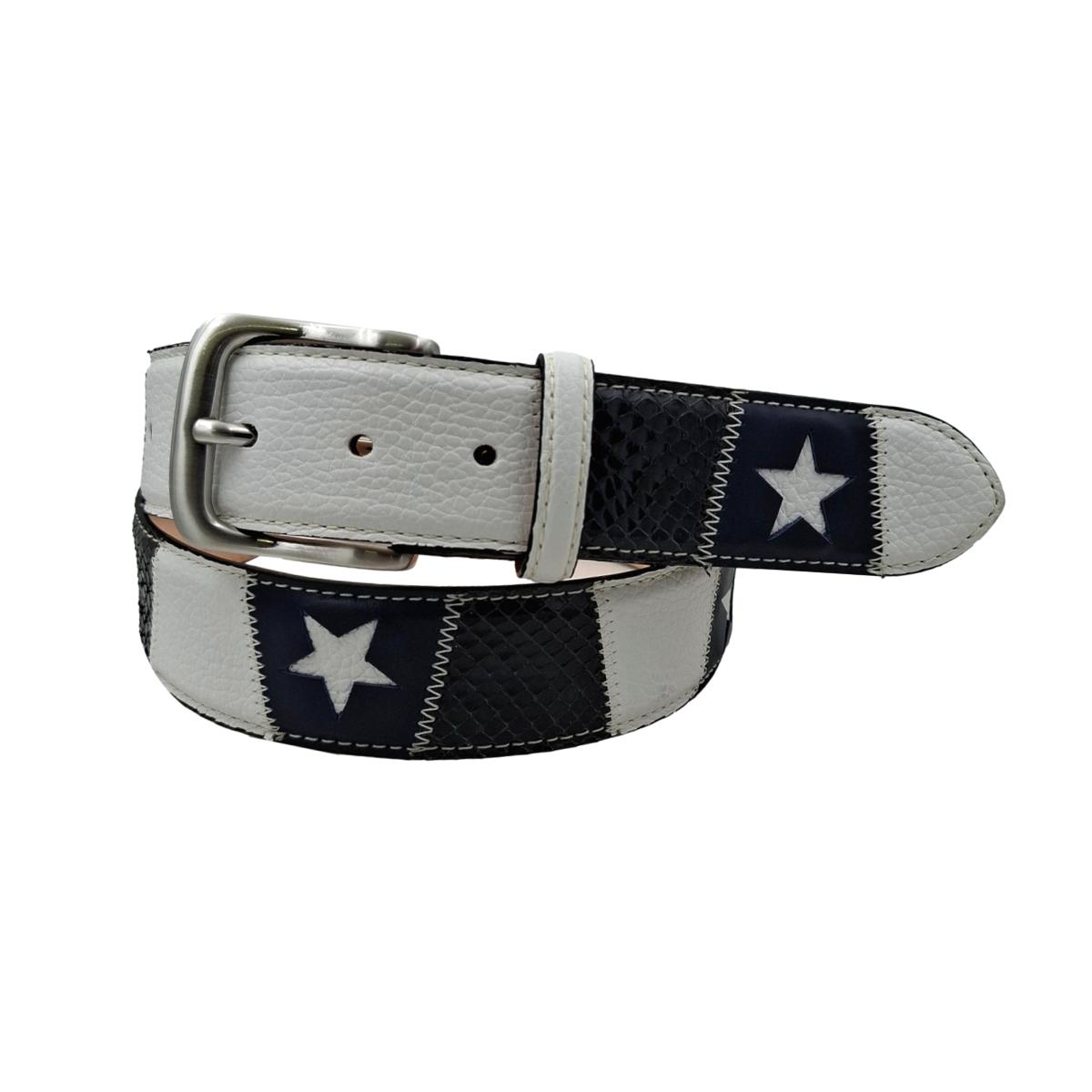 Stars Patch - Cintura 4 cm in pelle bianca martellata e vero pitone Blu scuro con stelle - ESPERANTOBELTS