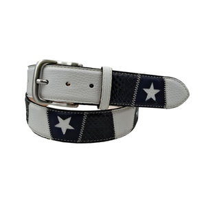 🔥NOVITA'🔥  Stars Patch - Cintura 4 cm in pelle bianca martellata e vero pitone Blu scuro con stelle