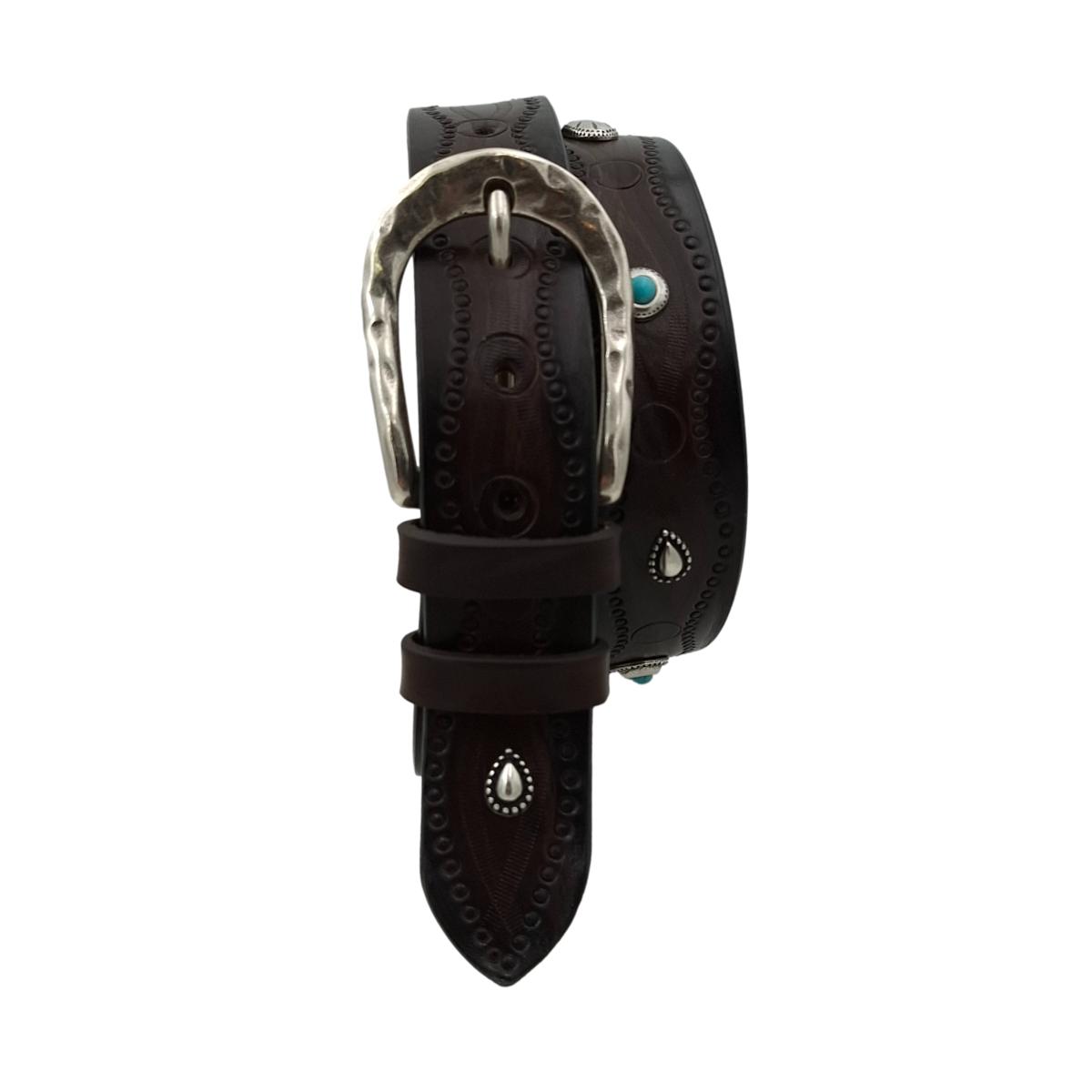Jolie - Cintura 3,5 cm in vero cuoio con borchie e fibbia lavorata - ESPERANTOBELTS