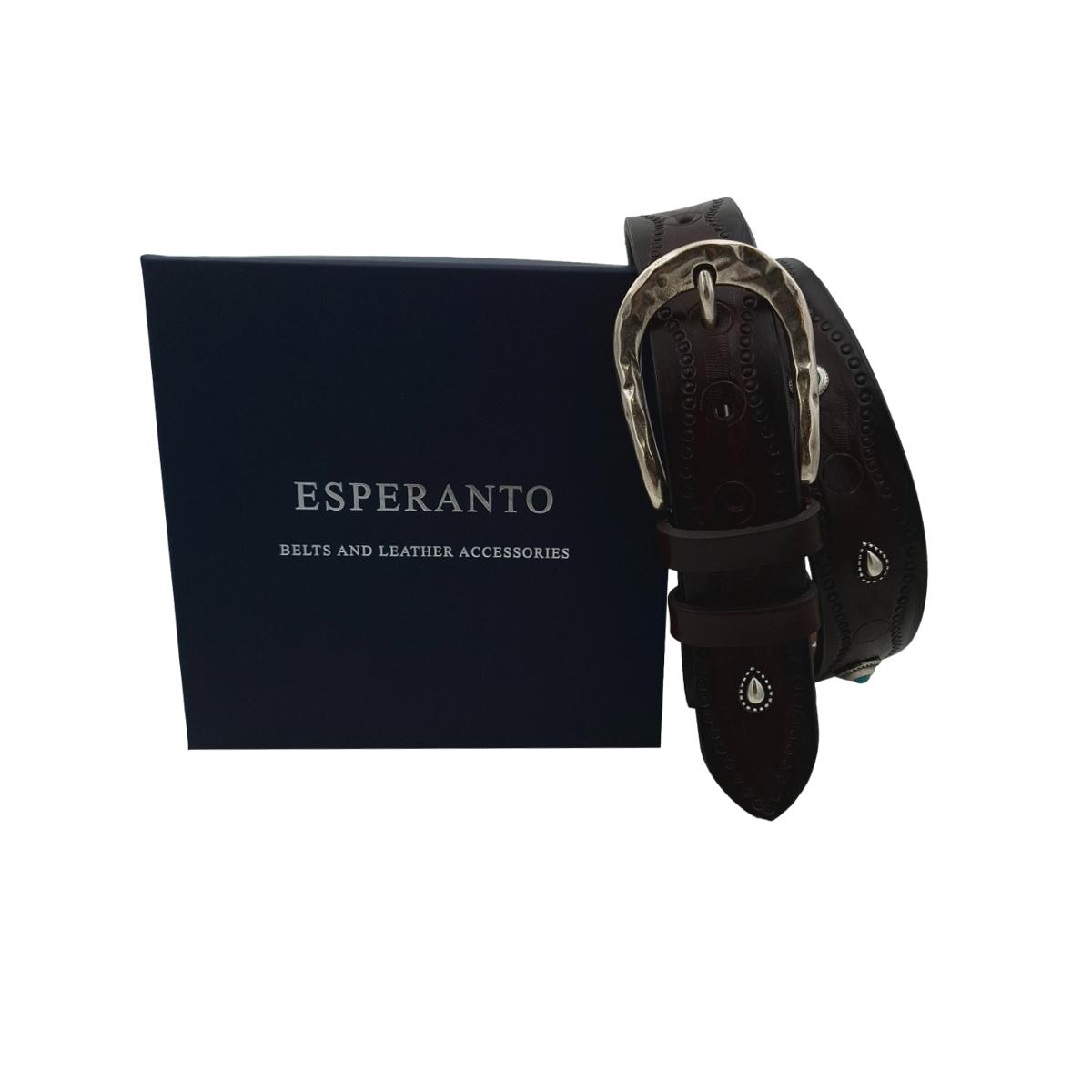 Jolie - Cintura 3,5 cm in vero cuoio con borchie e fibbia lavorata - ESPERANTOBELTS