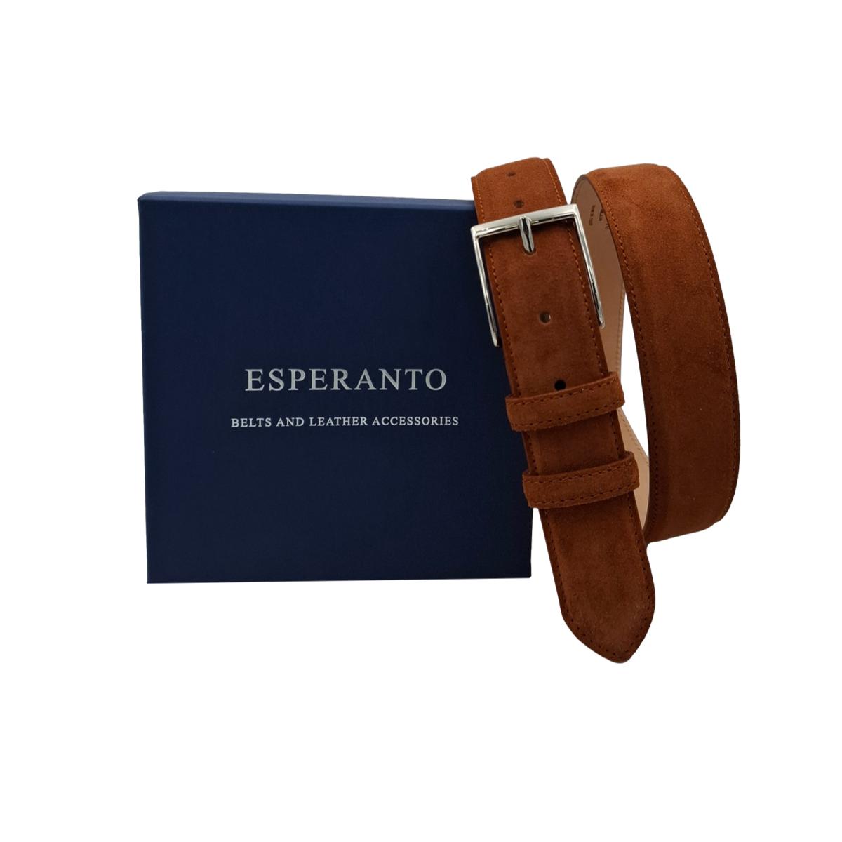 Cintura 3,5 cm in vera pelle scamosciata Ruggine con fodera Nabuk e fibbia Nichel free - ESPERANTOBELTS