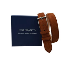 Carica l'immagine nel visualizzatore di Gallery, Cintura 3,5 cm in vera pelle scamosciata Ruggine con fodera Nabuk e fibbia Nichel free - ESPERANTOBELTS