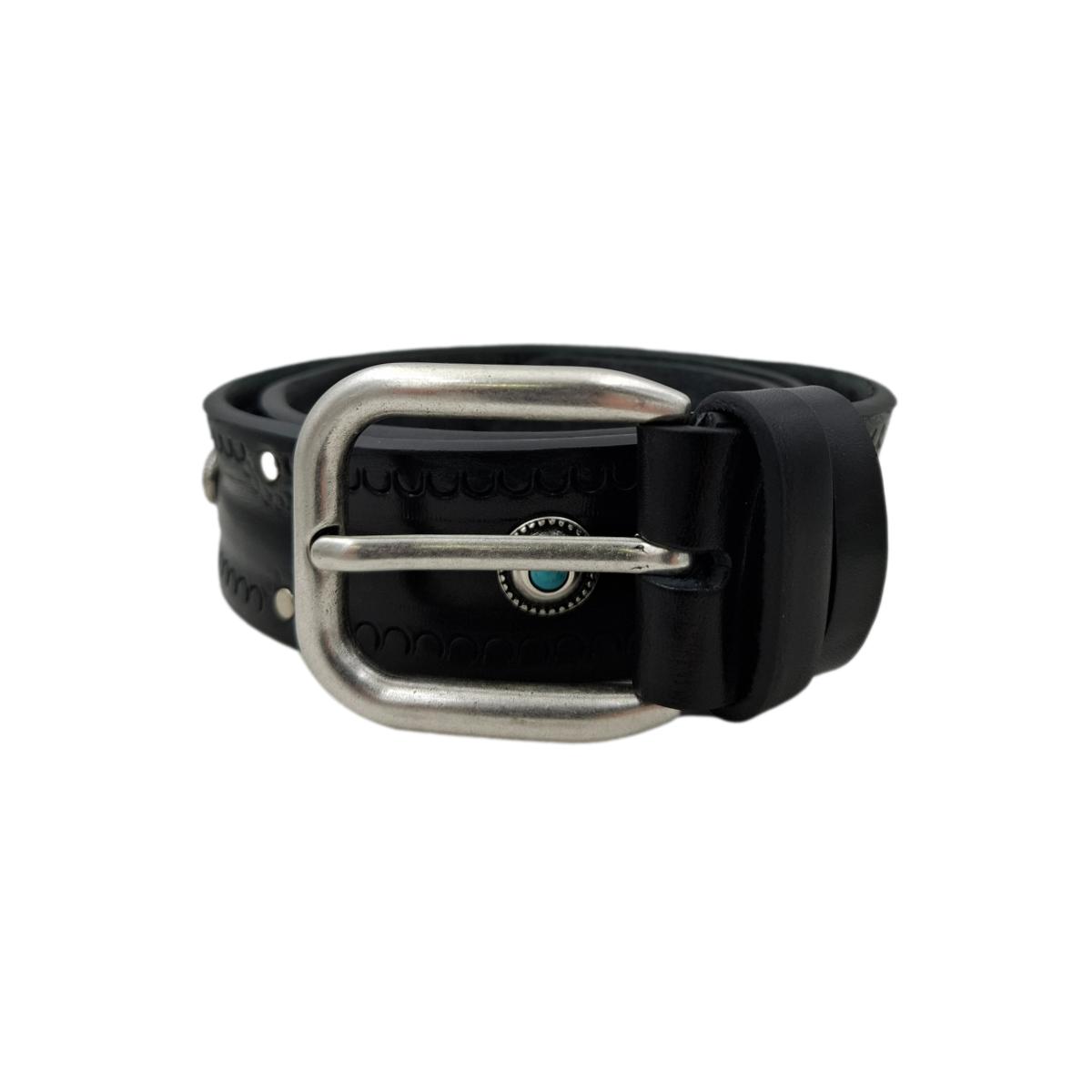Bellagio - Cintura 4 cm in cuoio di toro con borchie argentate e pietre celesti