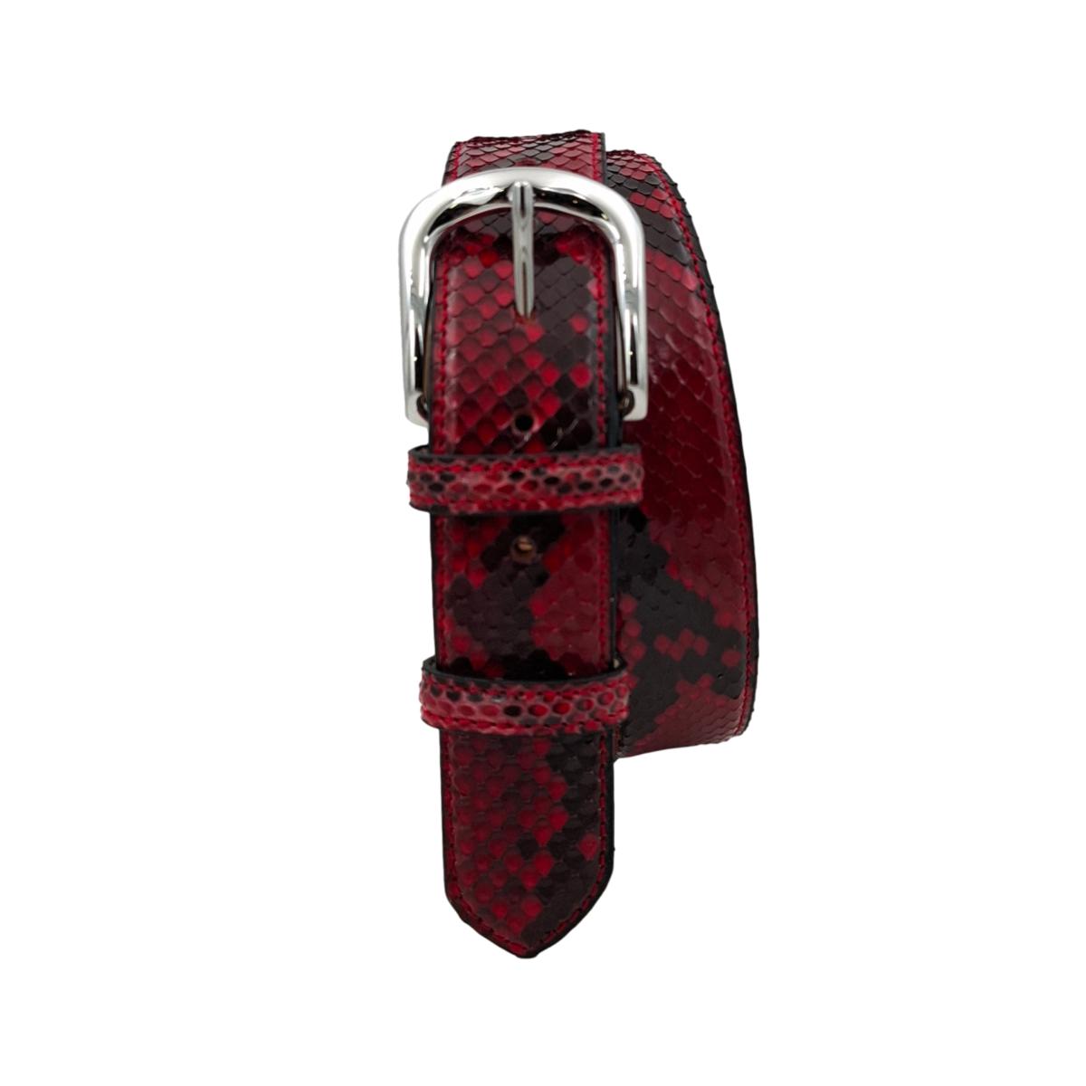 Cintura 3,5 cm in vera pelle di Pitone  con fibbia anallergica - Rosso