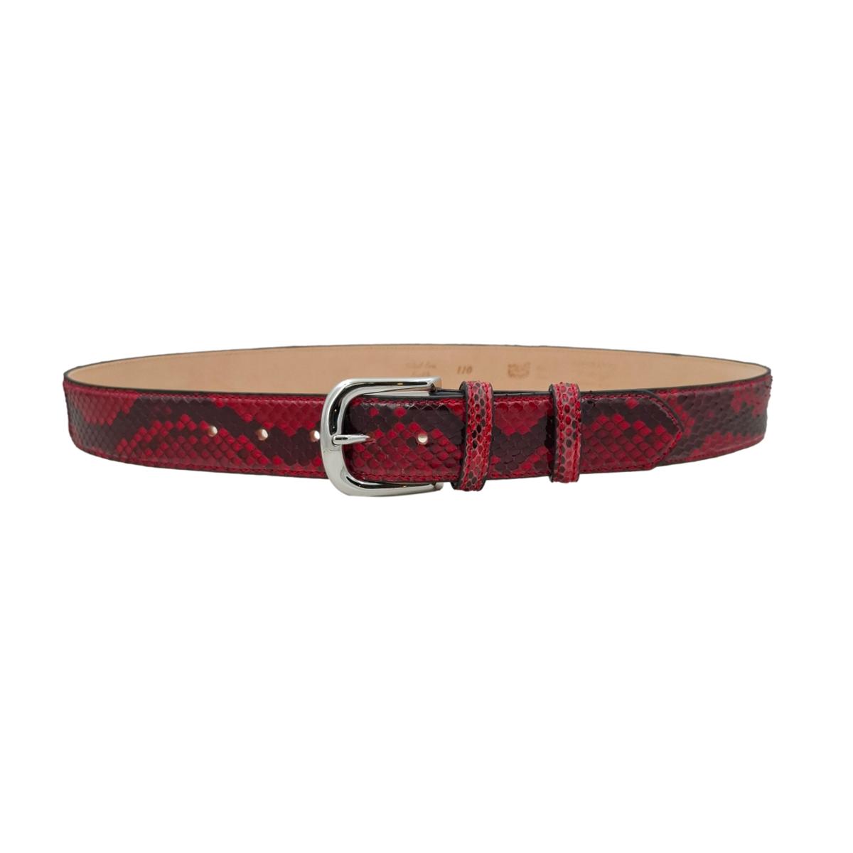 Cintura 3,5 cm in vera pelle di Pitone  con fibbia anallergica - Rosso