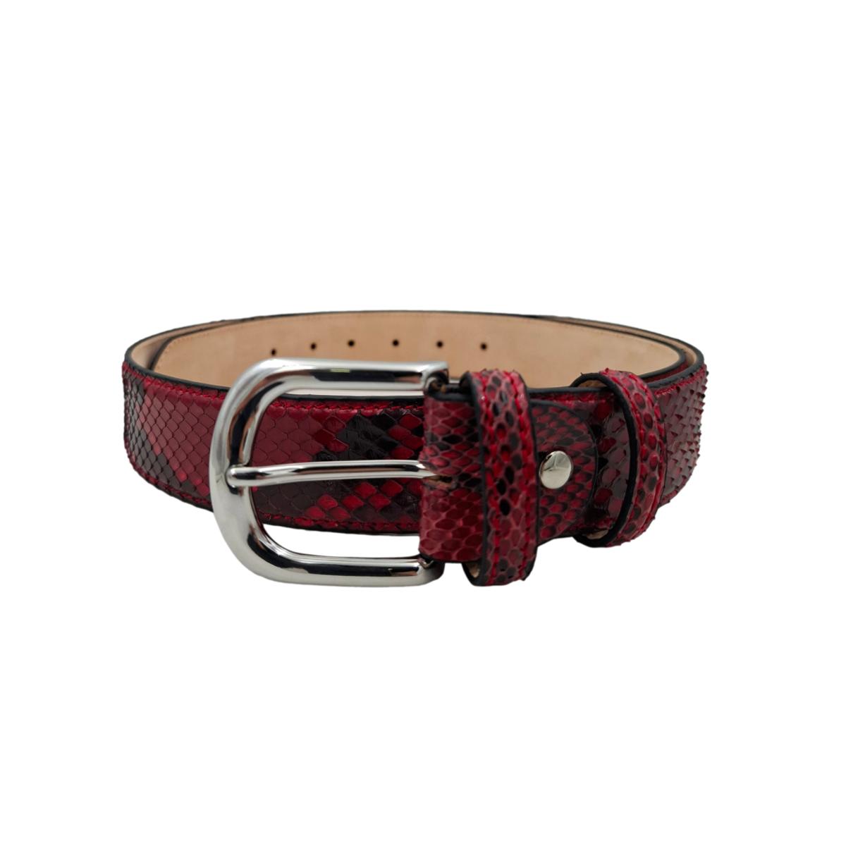 Cintura 3,5 cm in vera pelle di Pitone  con fibbia anallergica - Rosso