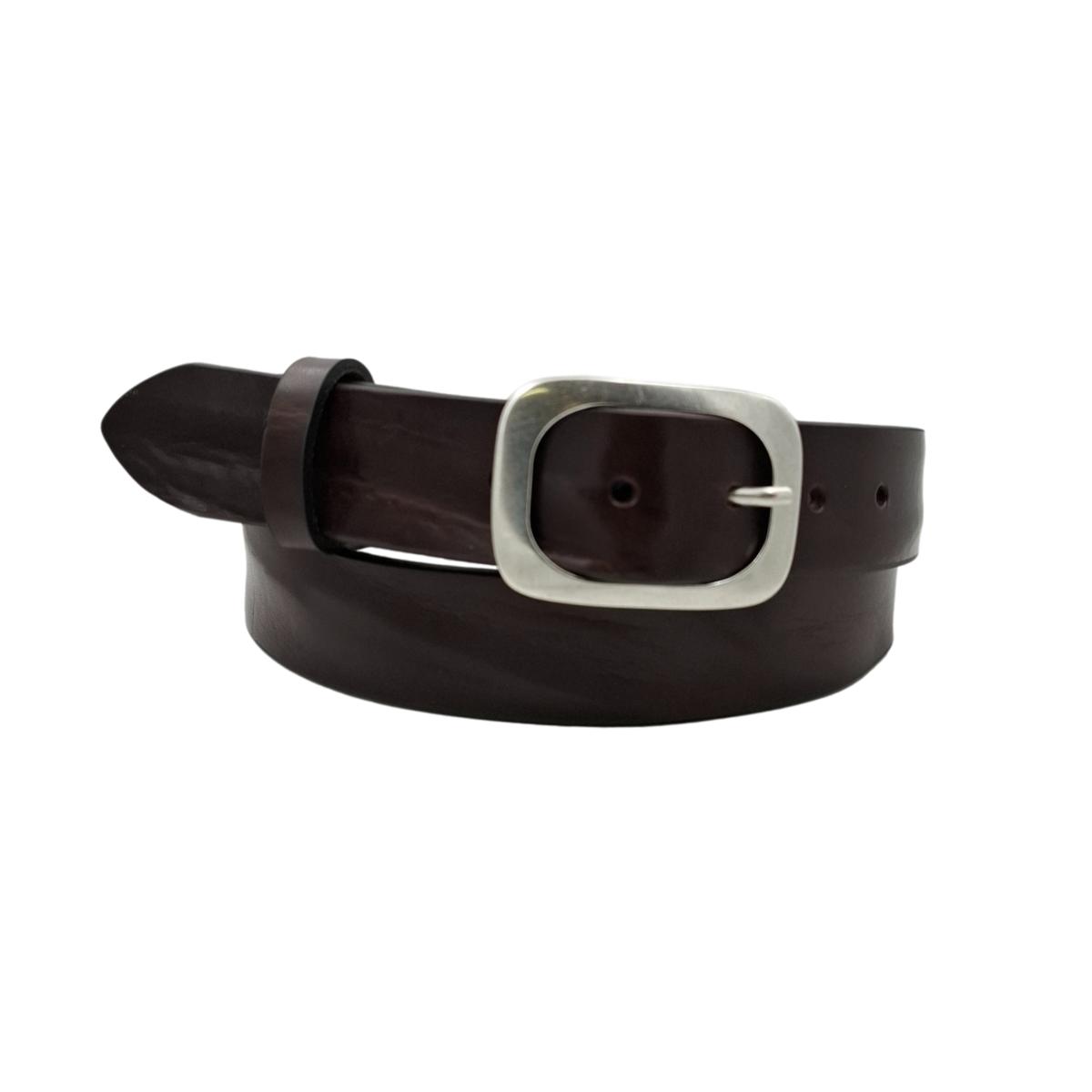 Cintura in Cuoio di Toro Design Casual con Fibbia intera Satinata (Altezze 3,5 cm e 4 cm)