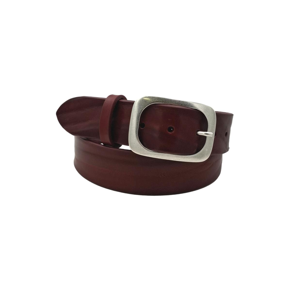 Cintura in Cuoio di Toro Design Casual con Fibbia intera Satinata (Altezze 3,5 cm e 4 cm)