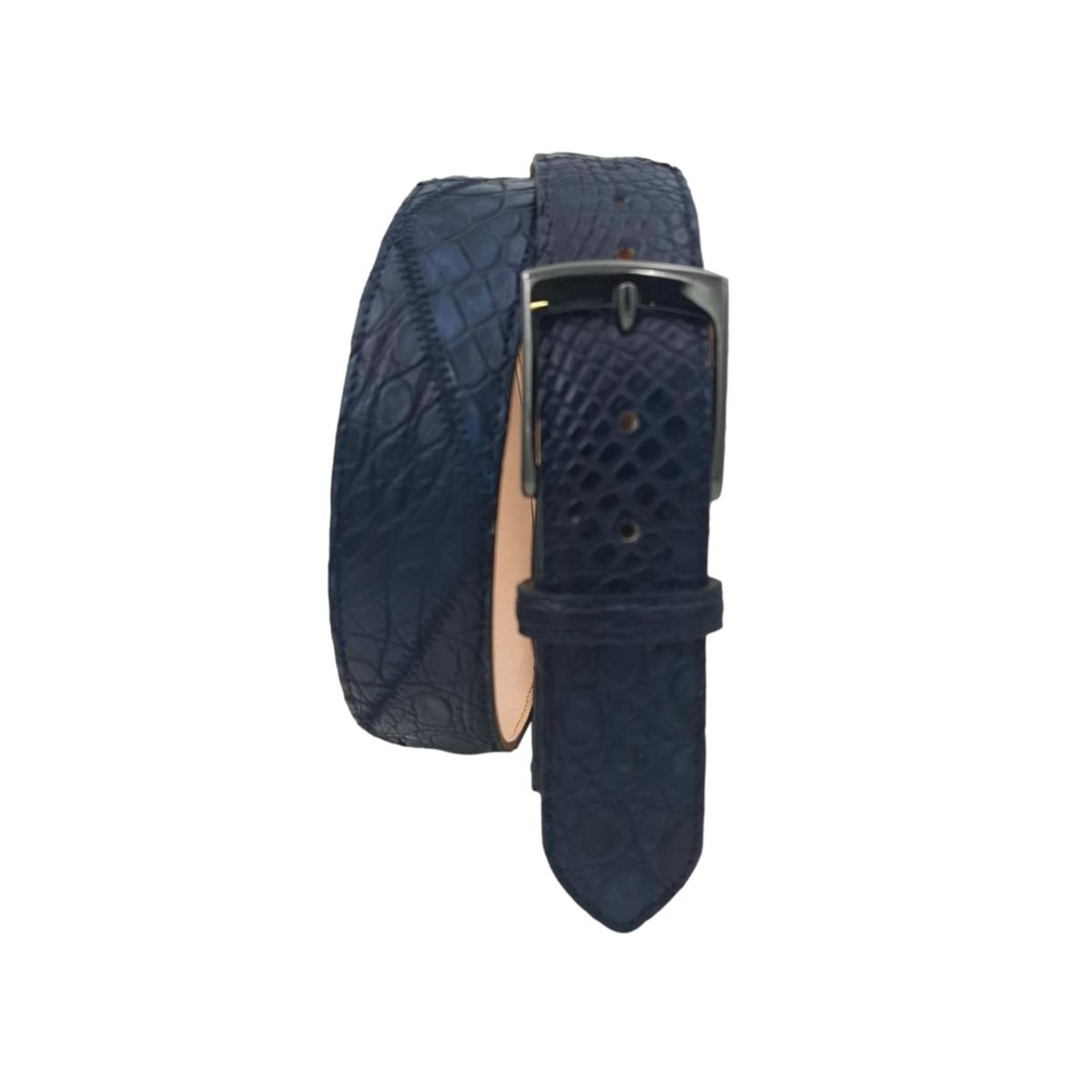 Cintura in Coccodrillo 4 cm Blu lavorazione a Piramidi