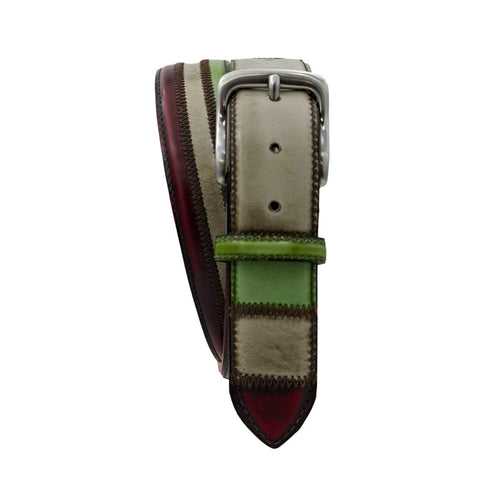 🔥 NOVITA'  🔥  Italian Patriot - Cintura 4 cm Patchwork in cuoio anticato soggetto Bandiera tricolore Italia
