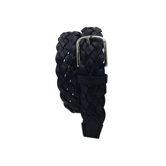 Cintura 3,5 cm intrecciata  in vera pelle con fibbia anallergica - Nero