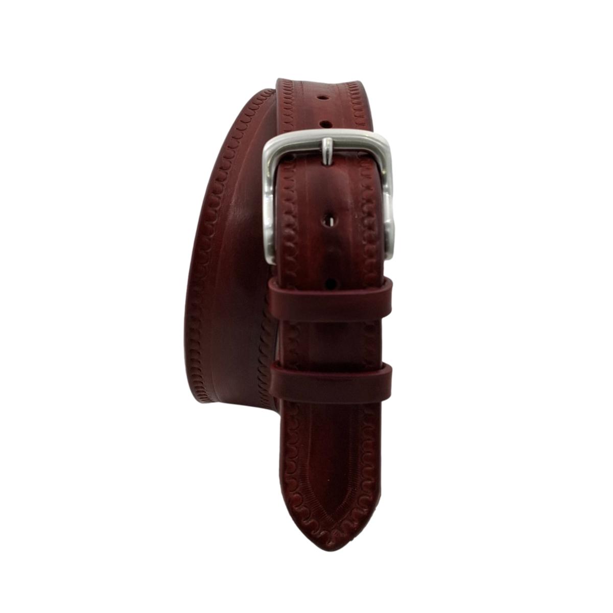 Texas - Cintura 4 cm in cuoio di toro con contorni lavorati a mano e fibbia satinata
