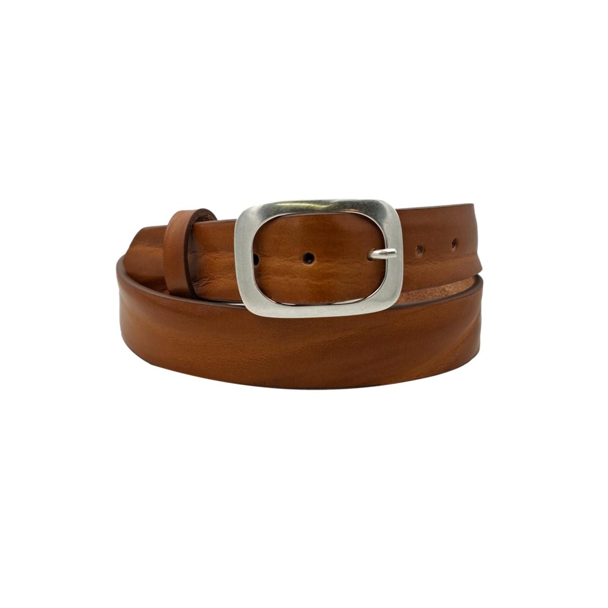 Cintura in Cuoio di Toro Design Casual con Fibbia intera Satinata (Altezze 3,5 cm e 4 cm)