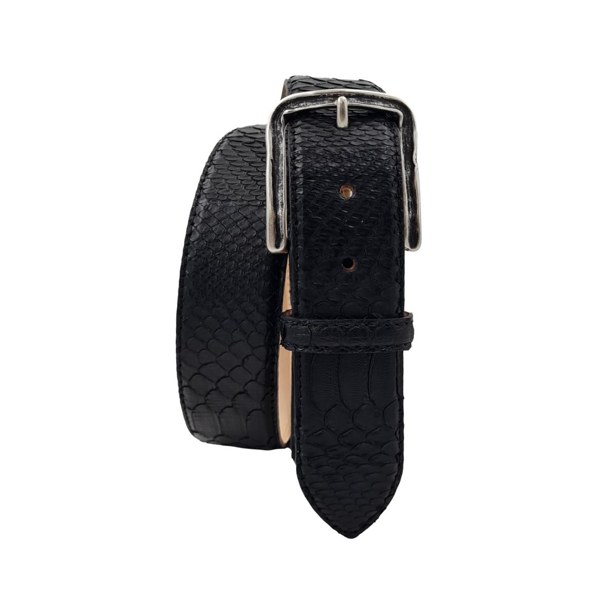 Cintura 4 cm Patchwork in Pitone Nero Back Cut con fibbia lavorata nichel free