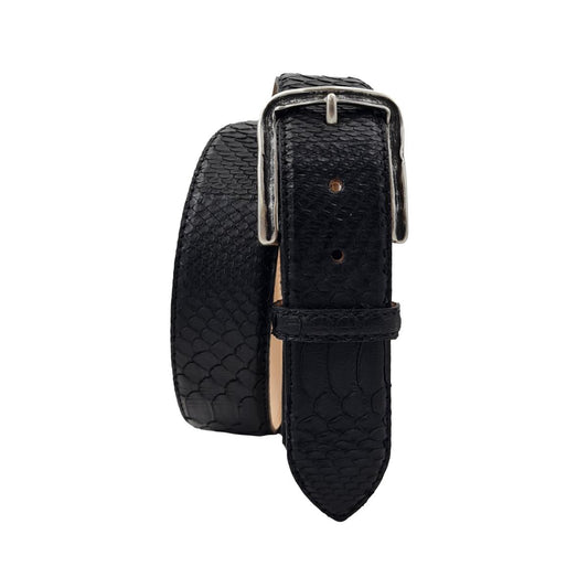 Cintura 4 cm Patchwork in Pitone Nero Back Cut con fibbia lavorata nichel free