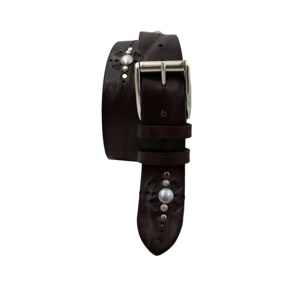 Marbles & Leather - Cintura 4 cm moro in vero cuoio con borchie sferiche e ricami - ESPERANTOBELTS