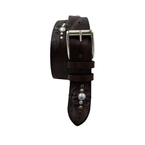 🔥 NOVITA' 🔥 Marbles & Leather - Cintura 4 cm moro in vero cuoio con borchie sferiche e ricami