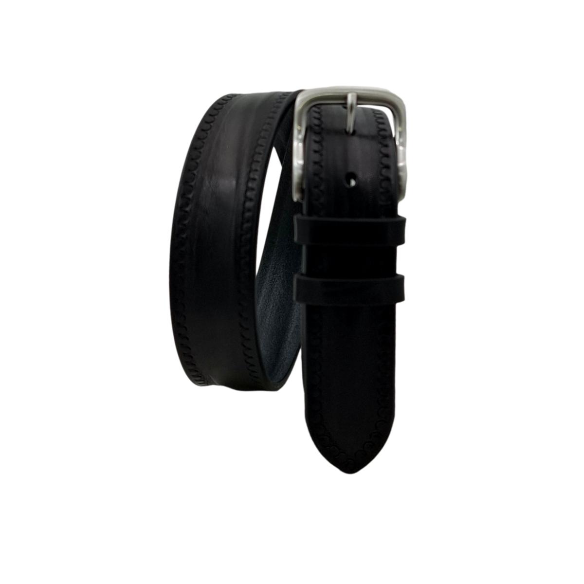 Texas - Cintura 4 cm in cuoio di toro con contorni lavorati a mano e fibbia satinata