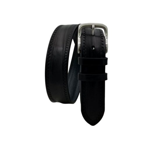 Texas - Cintura 4 cm in cuoio di toro con contorni lavorati a mano e fibbia satinata