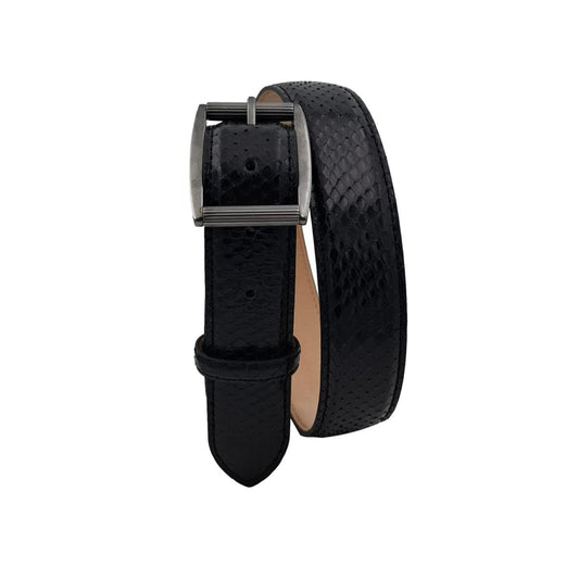 Gotham - Cintura Nera 3,5 cm in Pitone Lucido con fibbia Intera Satinata