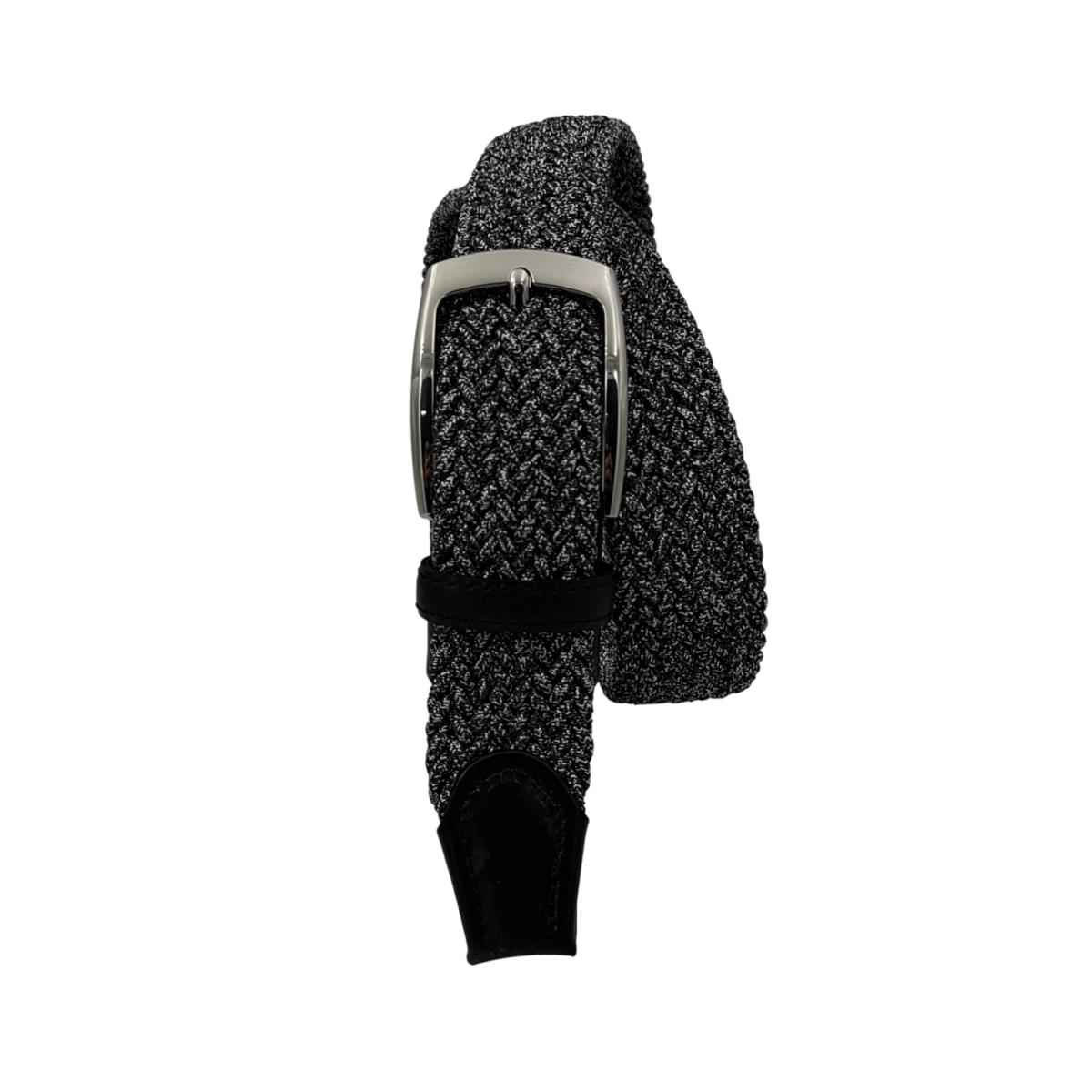 Cintura Mélange in viscosa 3,5 cm  elastica con finiture in cuoio Nabuk