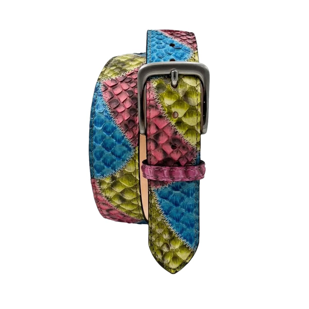 Vela Sunset - Cintura 4 cm Patchwork in vero Pitone con fibbia Satinata