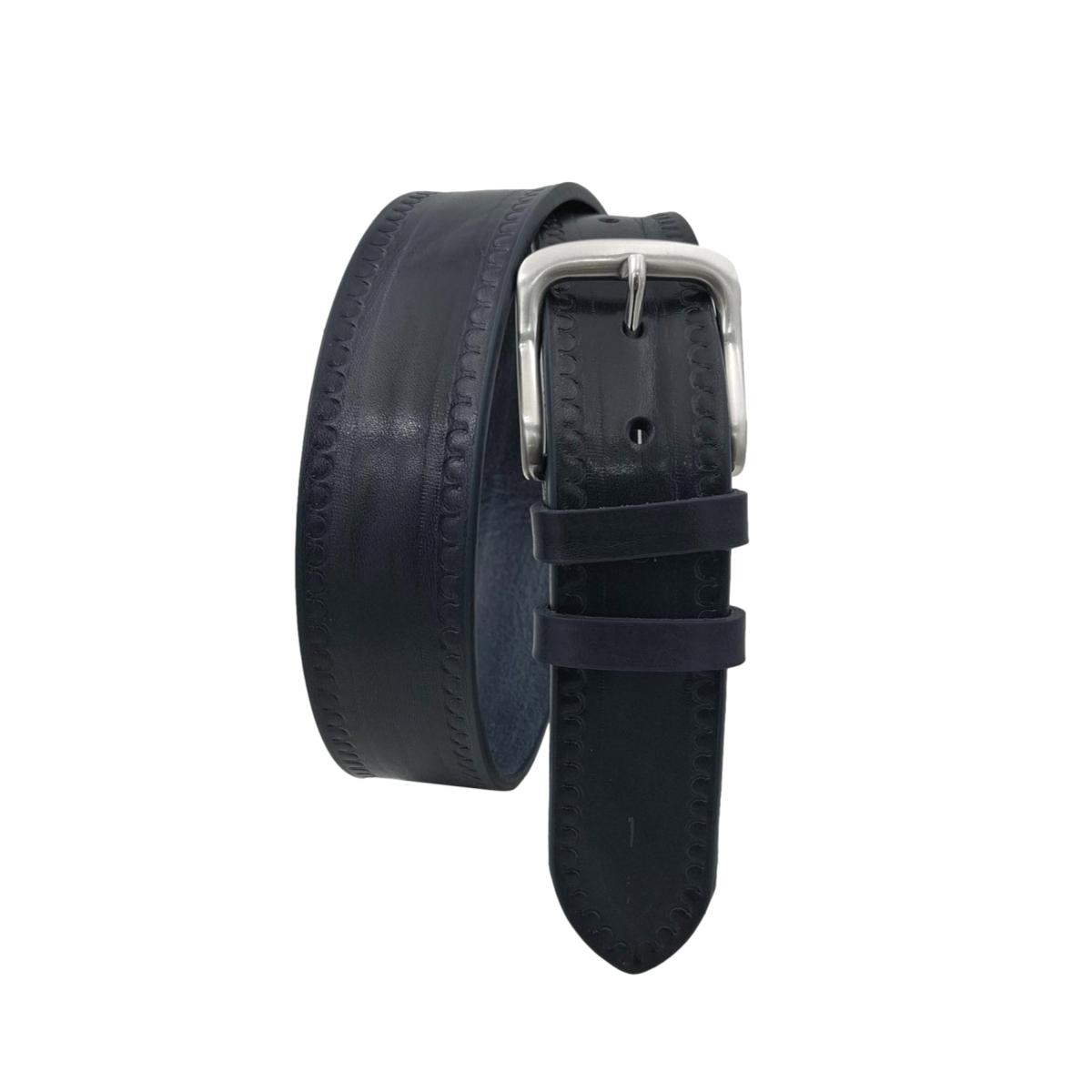 Texas - Cintura 4 cm in cuoio di toro con contorni lavorati a mano e fibbia satinata