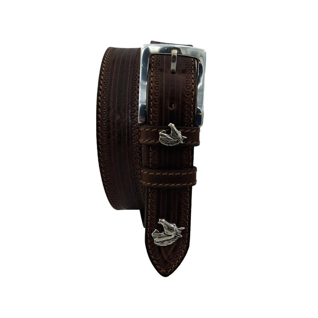 🔥 NOVITA' 🔥  King's Horse - Cintura 3,5 cm in cuoio moro lavorato a mano con borchie a forma di  cavallo