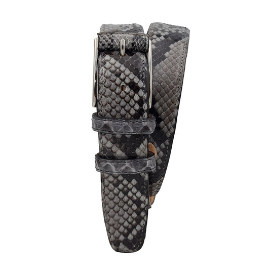 Cintura 3,5 cm in Pelle di Pitone grigio Lucido con riporto in pitone su fibbia anallergica