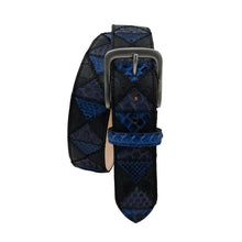 Carica l&#39;immagine nel visualizzatore di Gallery, 🔥NOVITA&#39;🔥 Blue Pyramid - Cintura 4 cm Patchwork a Triangoli Blu in Pitone con Fibbia in Ottone