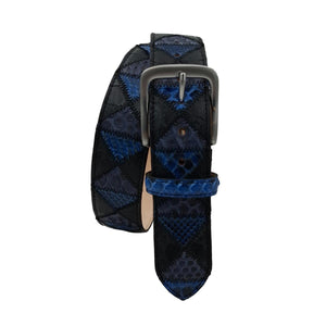 🔥NOVITA'🔥 Blue Pyramid - Cintura 4 cm Patchwork a Triangoli Blu in Pitone con Fibbia in Ottone