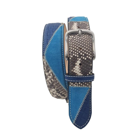 Cintura 4 cm Patchwork con fantasia a piramidi con vero pitone e Pelle intrecciata