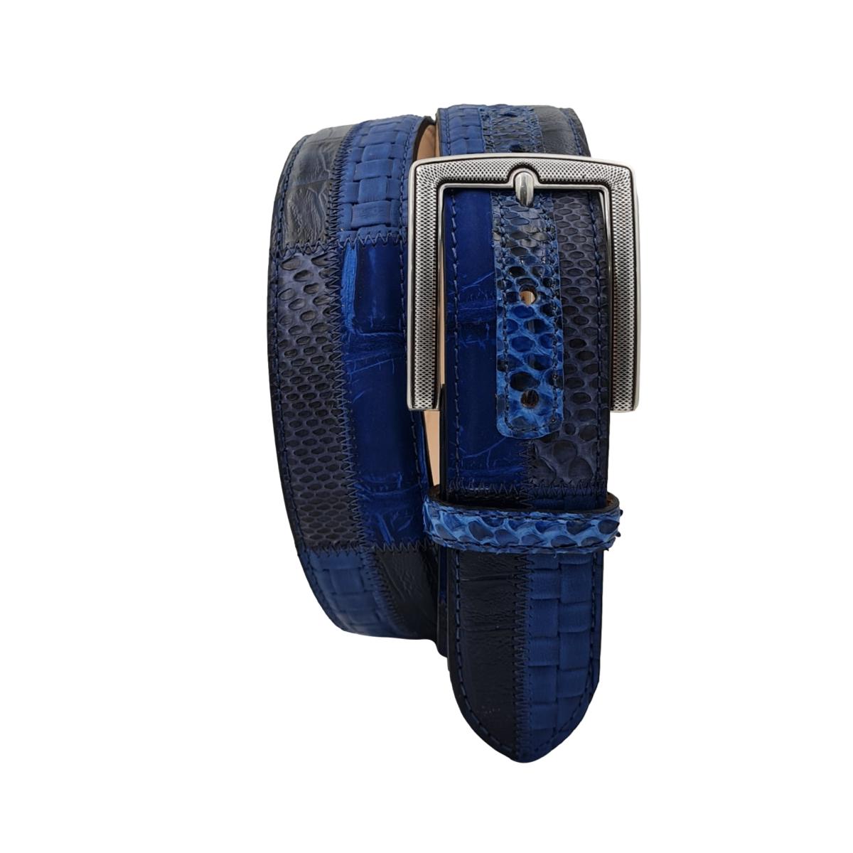 Cintura Patchwork 4 cm in Pitone e Coccodrillo con Fibbia Lavorata