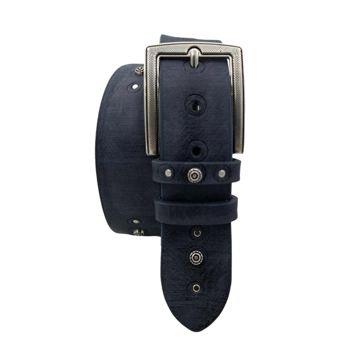 🔥NOVITA'🔥  Blue Washed Royal - Cintura in cuoio Blu Washed con borchie e fibbia lavorata - ESPERANTOBELTS