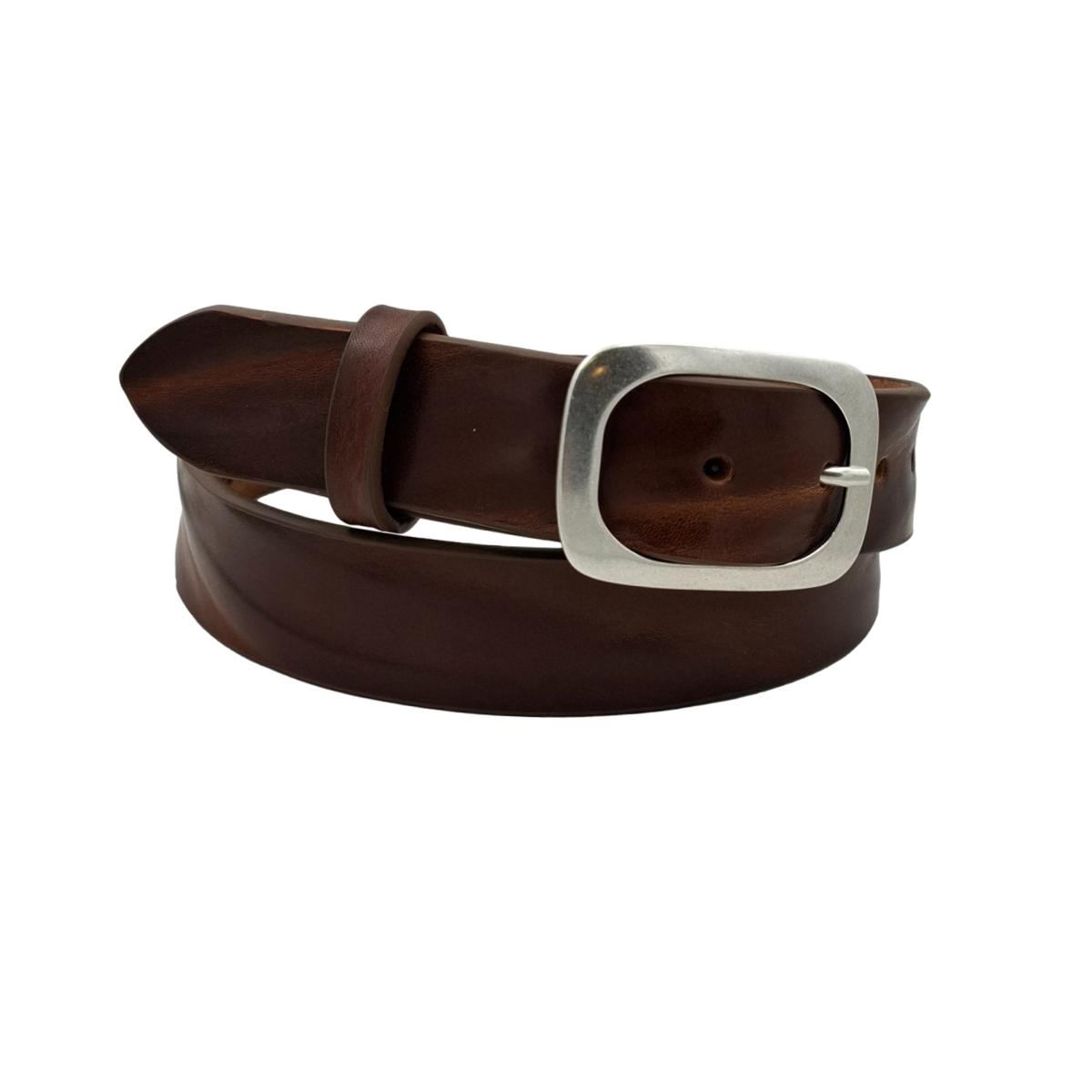 Cintura in Cuoio di Toro Design Casual con Fibbia intera Satinata (Altezze 3,5 cm e 4 cm)