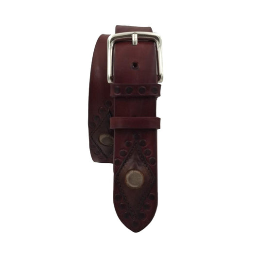 Cintura 4 cm in cuoio lavorato e anticato con ricami e fibbia in ottone