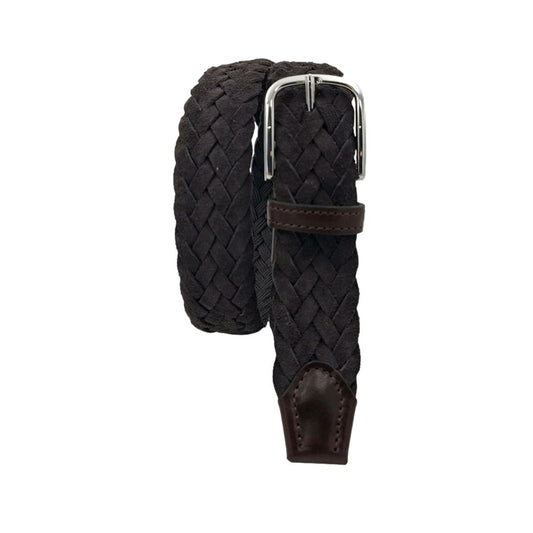 Cintura Intrecciata 3,5 cm in Pelle Scamosciata foderata in Cotone con fibbia anallergica - Moro